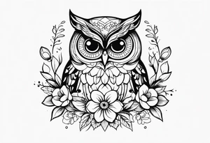 female owl with flowers tattoo idea