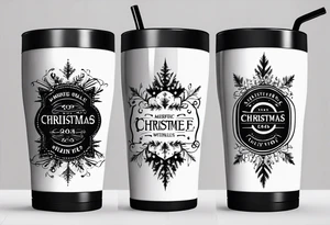 Christmas 2024 personalized name banner on a 20 oz tumbler minimalist snowflake motif tattoo idea