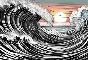 Ocean wave at sunset tattoo idea