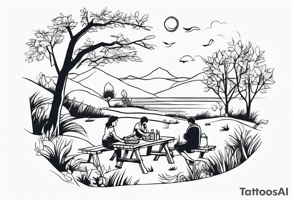 picnic scene in nature tattoo idea