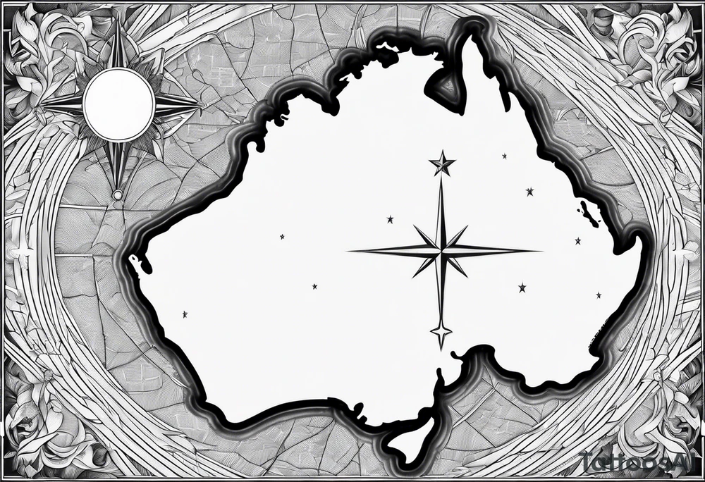New Zealand map outline behind it and southern cross tattoo idea