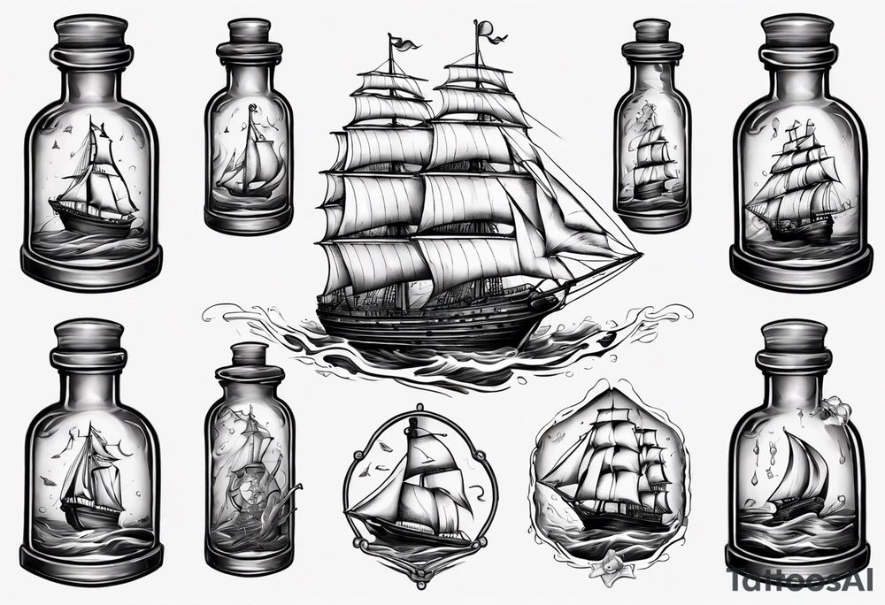 Sailing ship in a bottle tattoo idea
