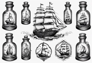Sailing ship in a bottle tattoo idea