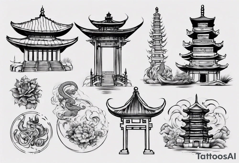 oriental landmark tattoo idea