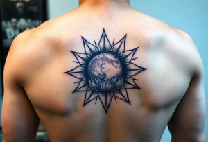 celestial sun and moon embrace with lotus flower tattoo idea