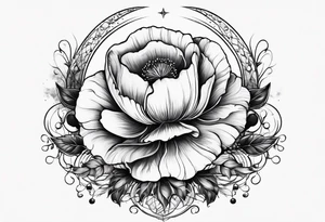 spine tattoo with stars, moon, clouds, poppy tattoo idea