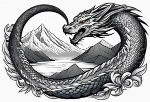 jörmungandr around the arm with mountains tattoo idea