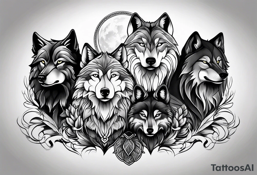 Wolf family of 5 tattoo idea