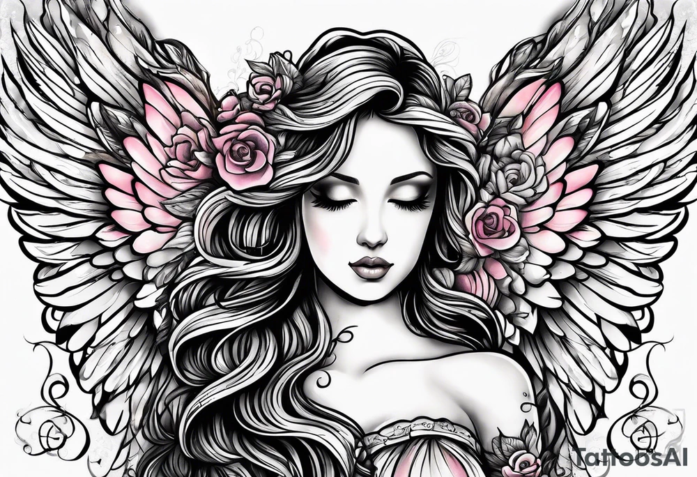 an angel with "my sweet angel" written underneath it tattoo idea