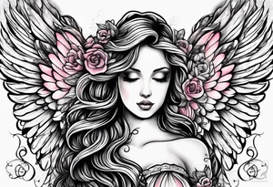 an angel with "my sweet angel" written underneath it tattoo idea