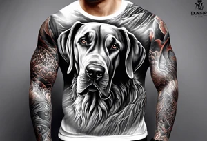 Full arm sleeve. Great Danes in waterfall tattoo idea