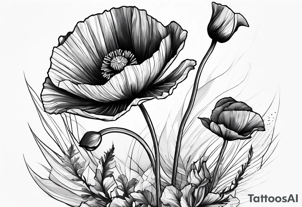 Poppy plant breaking through rock tattoo idea