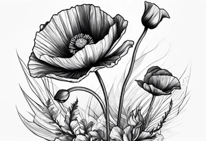 Poppy plant breaking through rock tattoo idea
