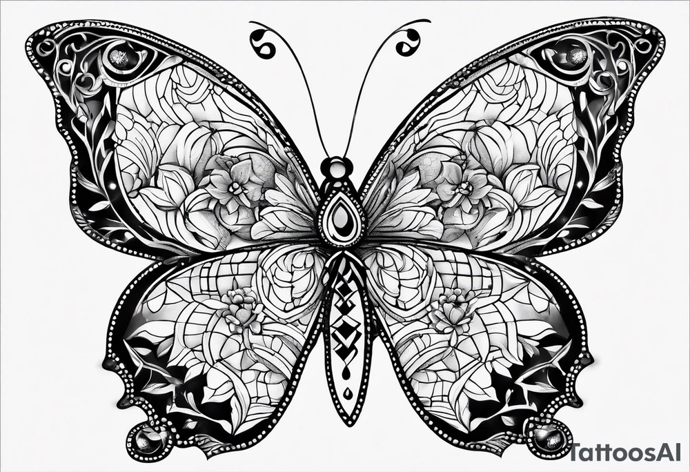 Small butterfly with Indra’s net quilt tattoo idea