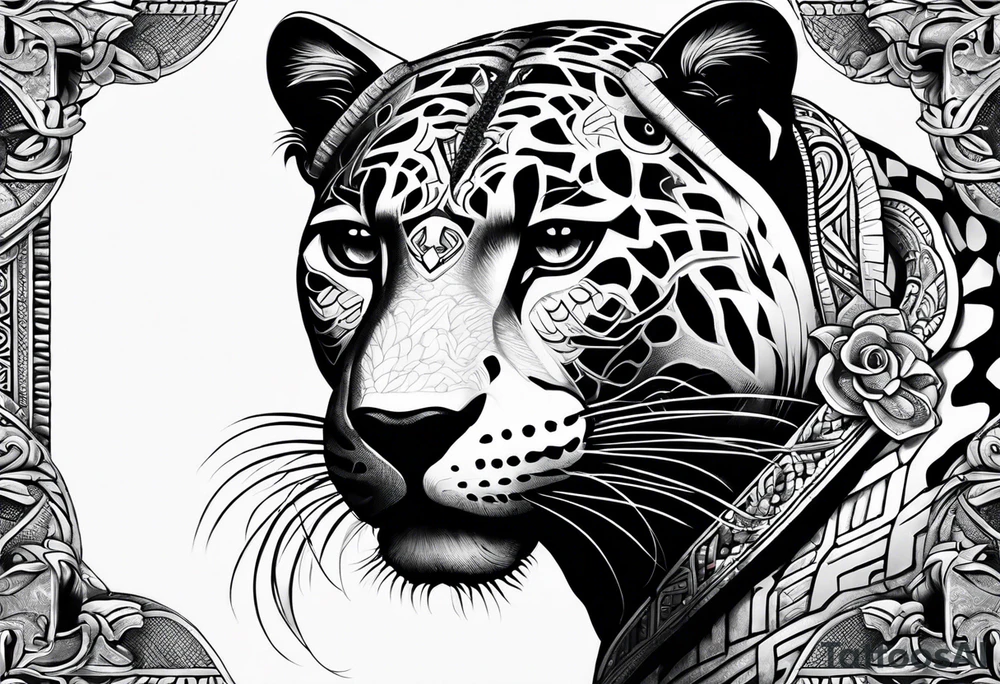 aztec black jaguar with snake tattoo idea