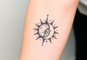 celestial sun and moon embrace with constellation patterns tattoo idea