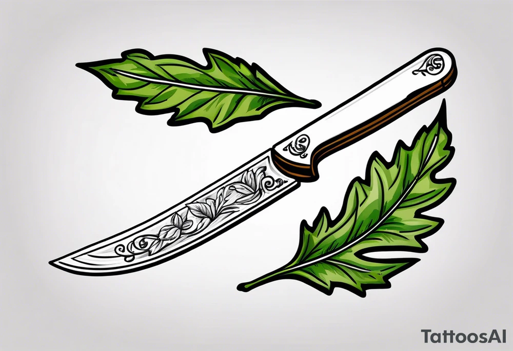 a straight razor lies on oak leaves tattoo idea