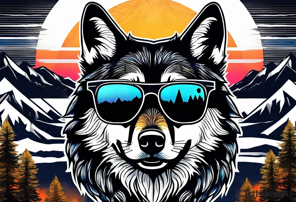 Badass wolf wearing sunglasses
Dark woods
Mountains
Sunset tattoo idea