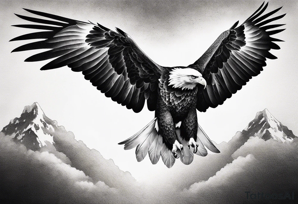 A majestic eagle soaring high in the sky, wings fully spread, capturing the essence of freedom and power tattoo idea