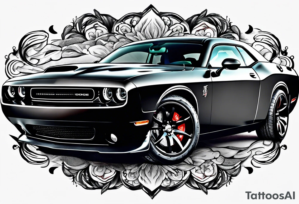 2020 Black Dodge challenger tattoo idea