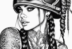Bikergirl with durch braids tattoo idea