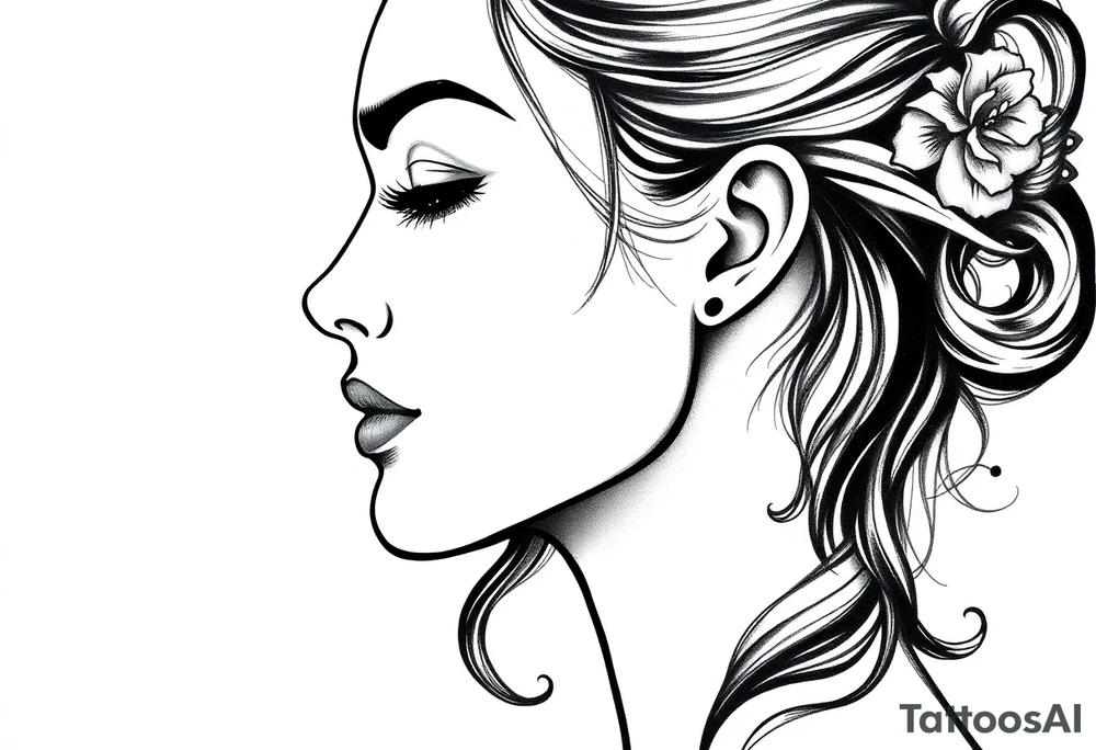Feminine side profile woman’s face tattoo idea