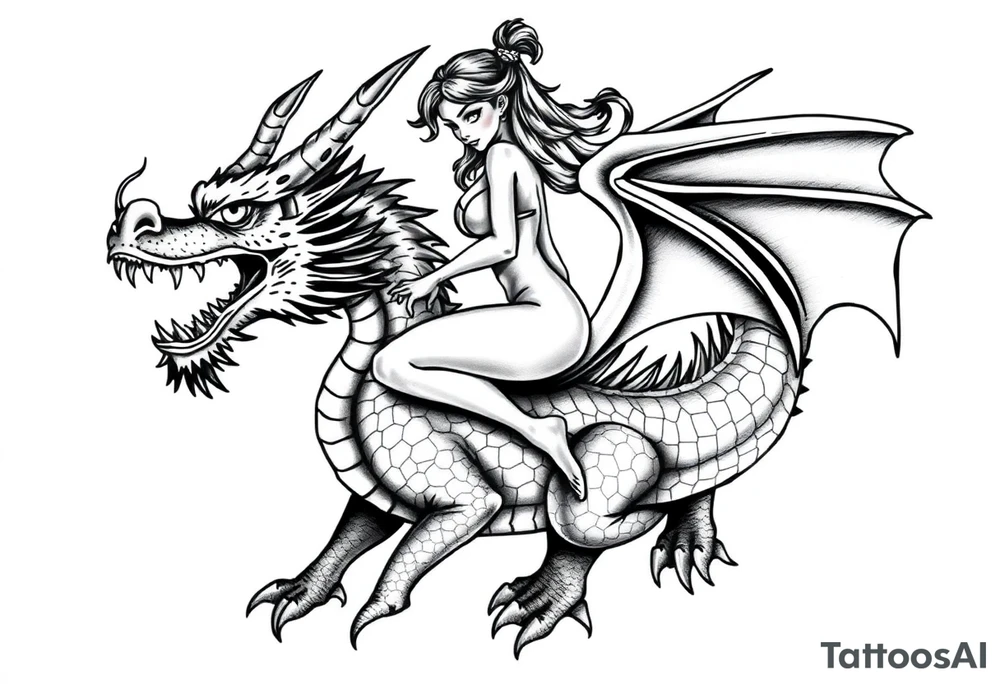 small naked girl riding big dragon, slut tattoo idea