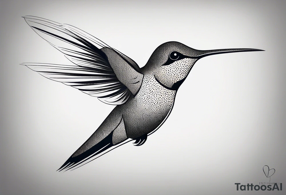 Design a minimalist tattoo of a hummingbird in flight, with elegant lines capturing its grace and vibrant energy tattoo idea