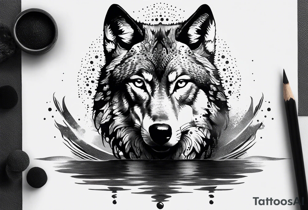 the warrior looks into the water and there is the reflection of a wolf tattoo idea