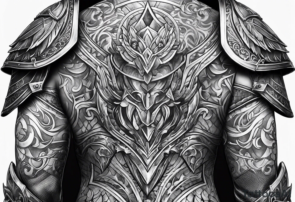 Right Upper arm, pectoral and back armor tattoo idea