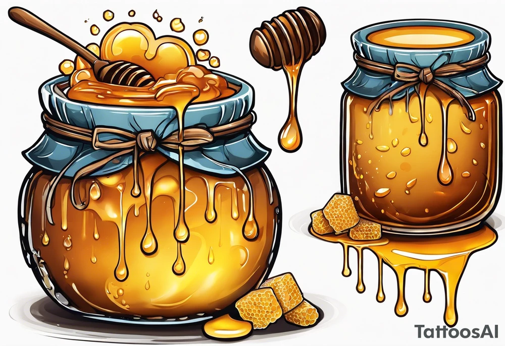 pot of honey with drips of honey spilling over tattoo idea