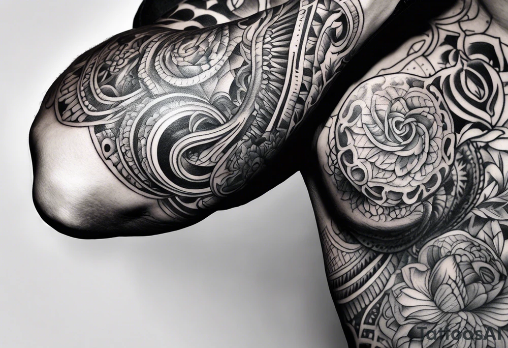 arm sleeve, excruciating pain, surgery holes on elbow tattoo idea