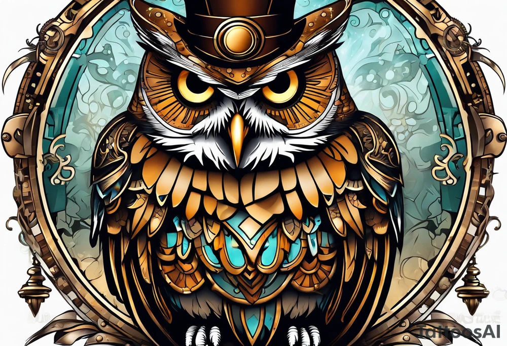 Owl in a steampunk style tattoo idea