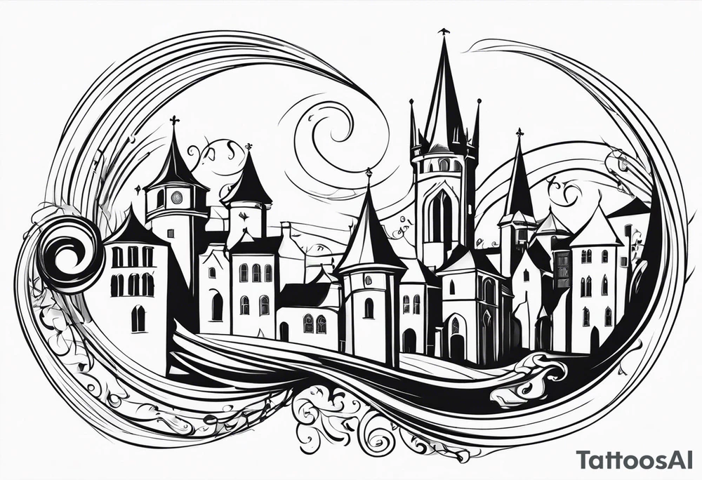 medieval city swirl
 vector tattoo idea