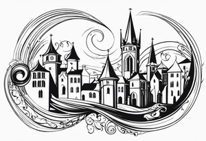 medieval city swirl
 vector tattoo idea