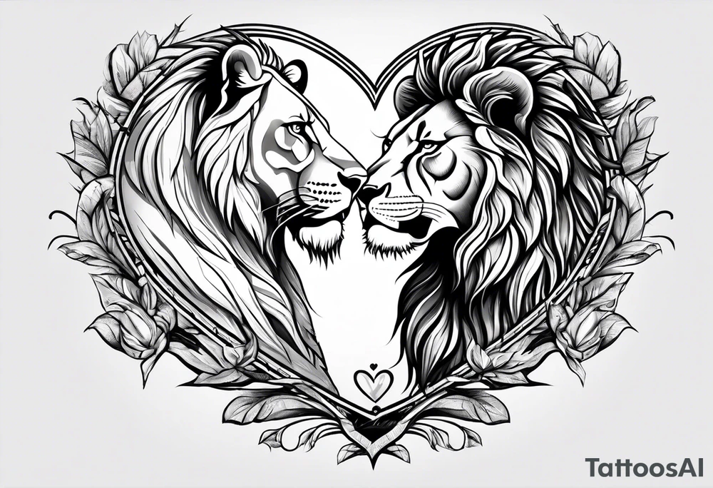 Lion and lioness forming a heart tattoo idea