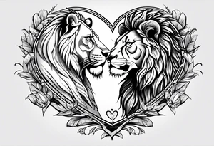 Lion and lioness forming a heart tattoo idea