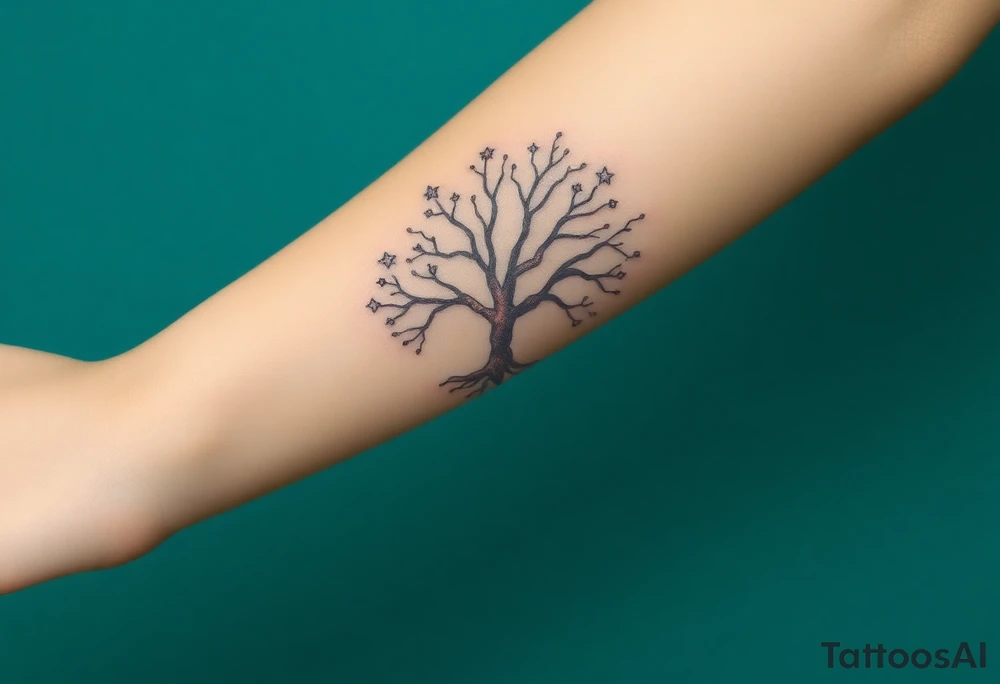 mystical tree of life with cosmic roots and celestial branches tattoo idea