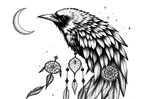 Raven dream catcher milky way moon shooting star tattoo idea