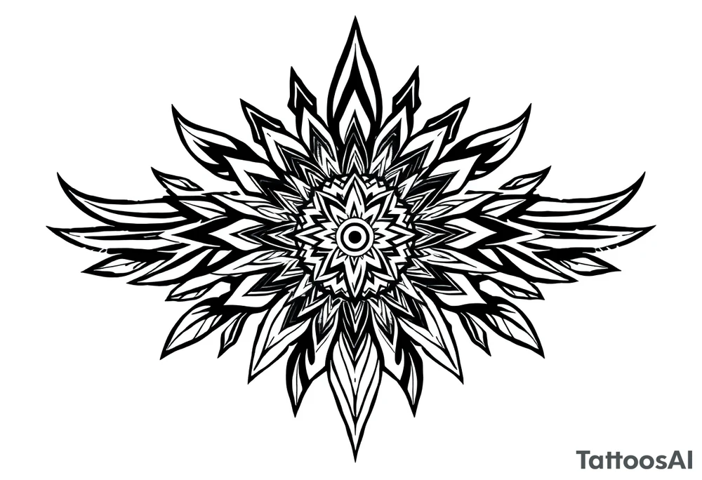 spiritual bold line feather indian mandala shaman tattoo idea