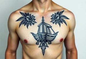 Polynesian tribal noah’s ark tattoo chest piece tattoo idea
