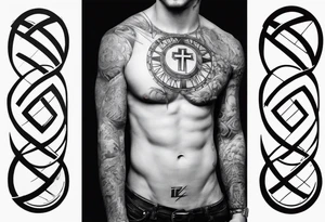 Crucified man in rom
an numerals circle in arm tattoo idea