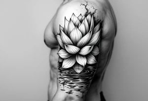 serene lotus flower emerging from sacred waters with ripples tattoo idea