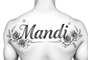 Name Mandi with roses and stars tattoo idea