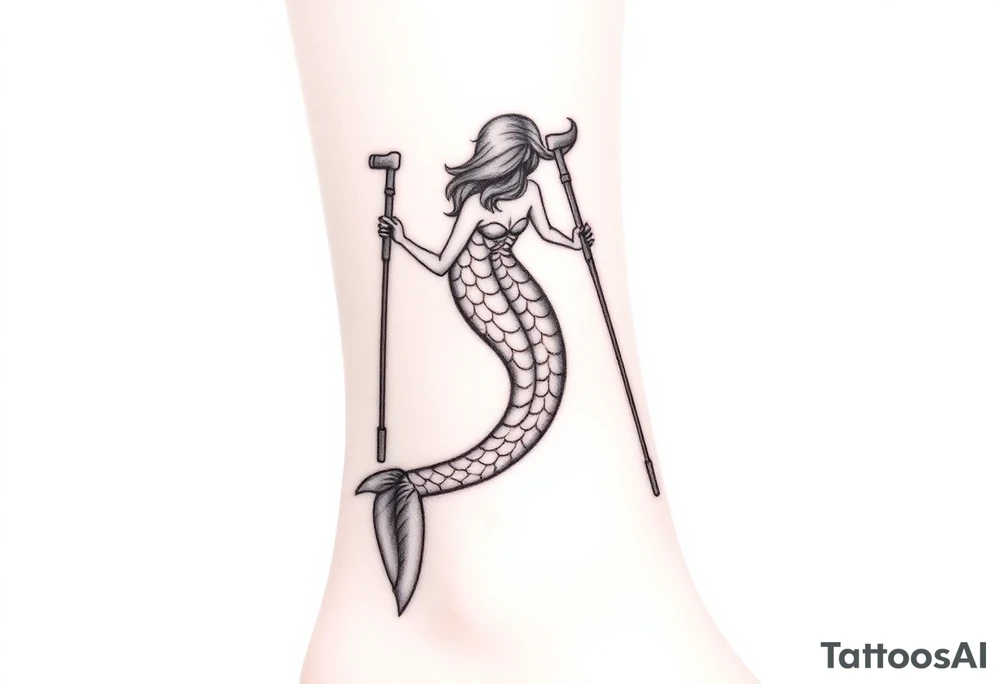 crutches mermaid tail injury tattoo idea