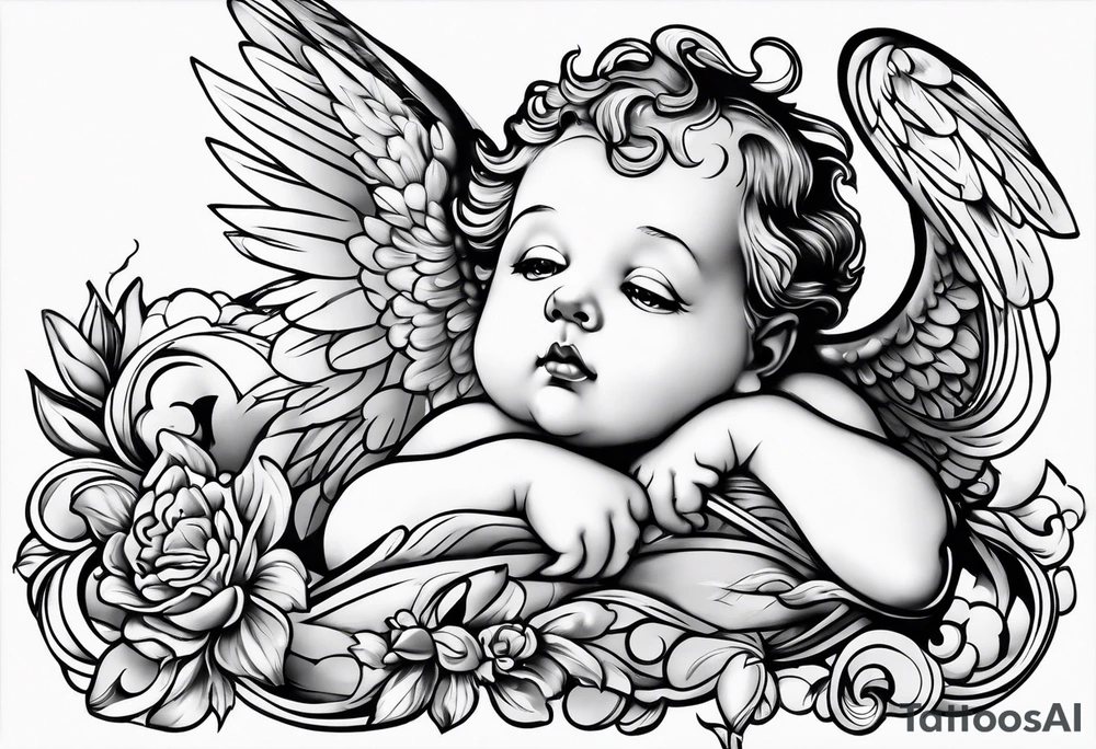 Cherub looking down tattoo idea
