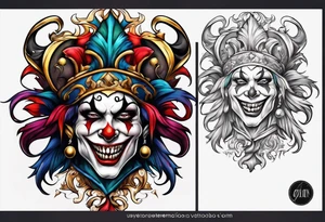 Split-faced
 jester tattoo idea