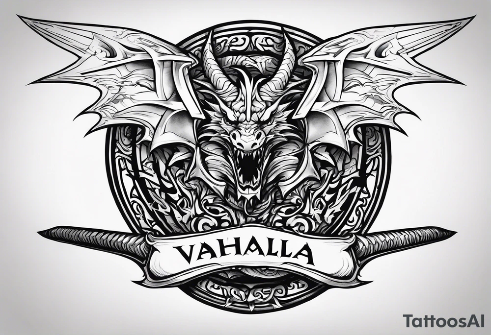 Valhalla sword shield dragon axe tattoo idea