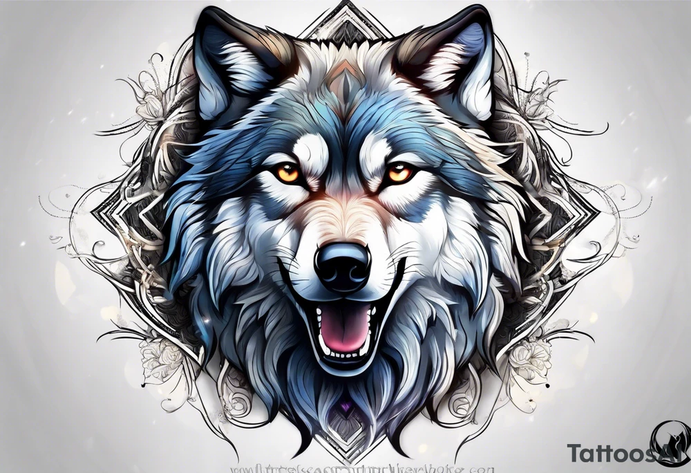 strong wolf gentle eyes tattoo idea