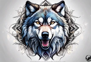 strong wolf gentle eyes tattoo idea